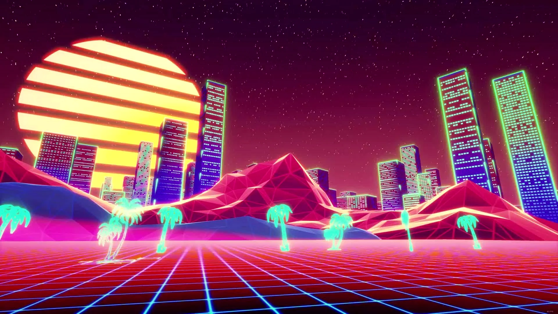 Synthwave город 80s