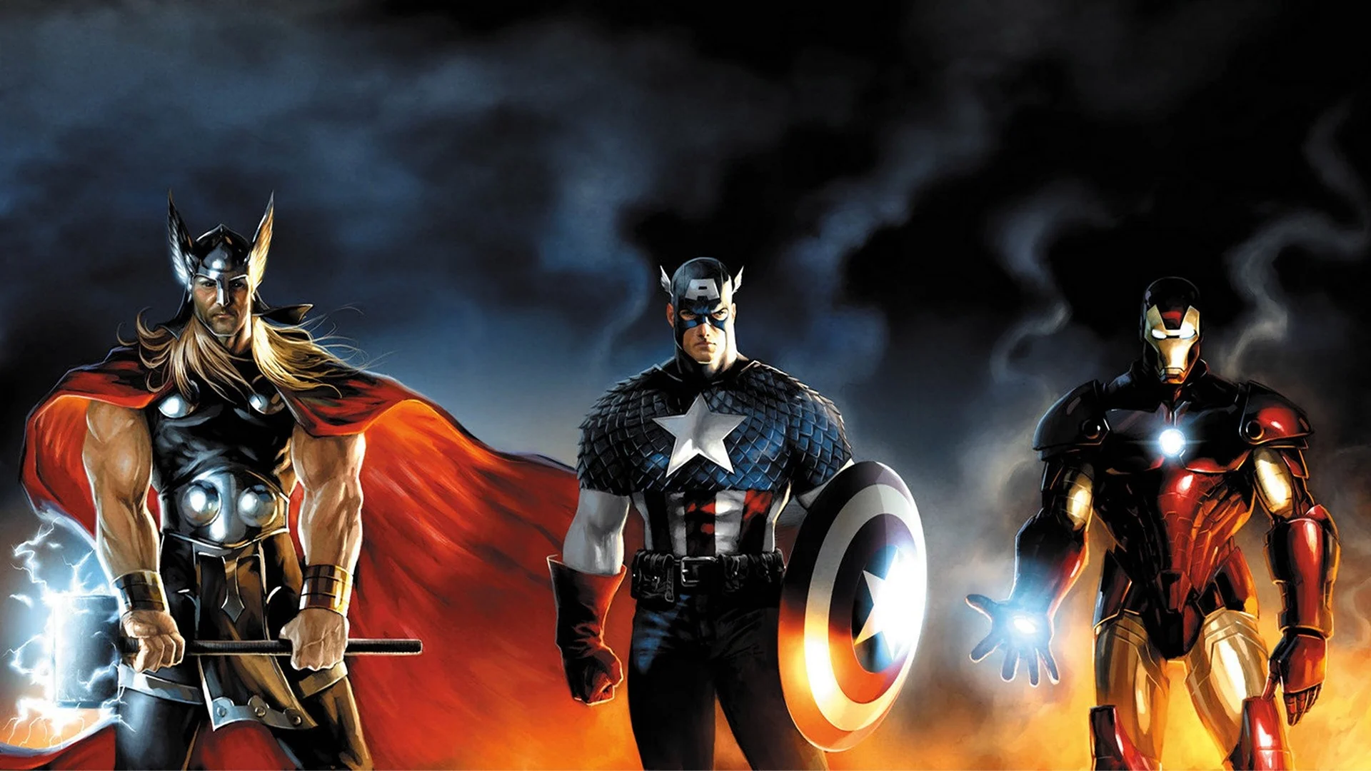 Тор Железный человек и Капитан Америка