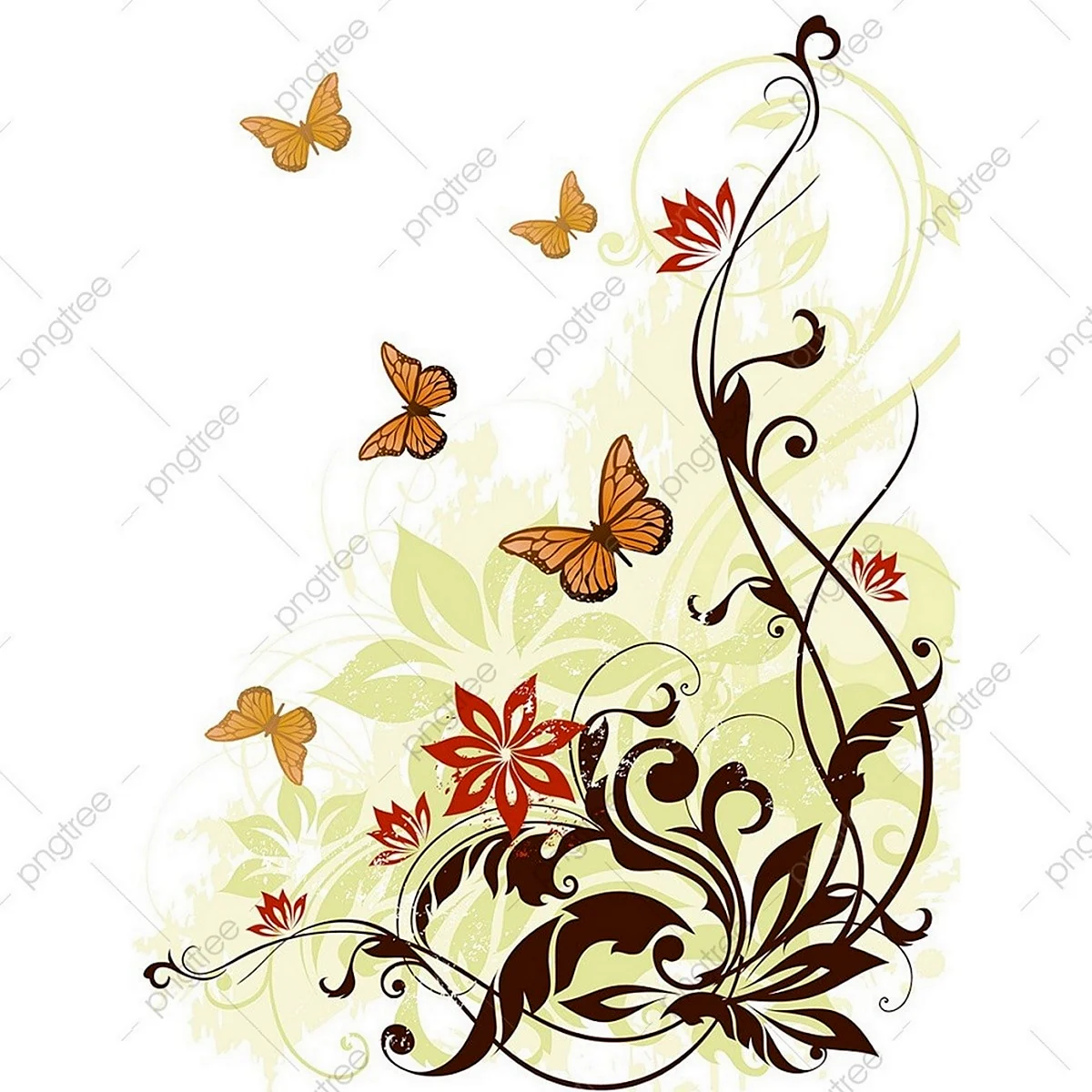 Угловой орнамент цветы и бабочки