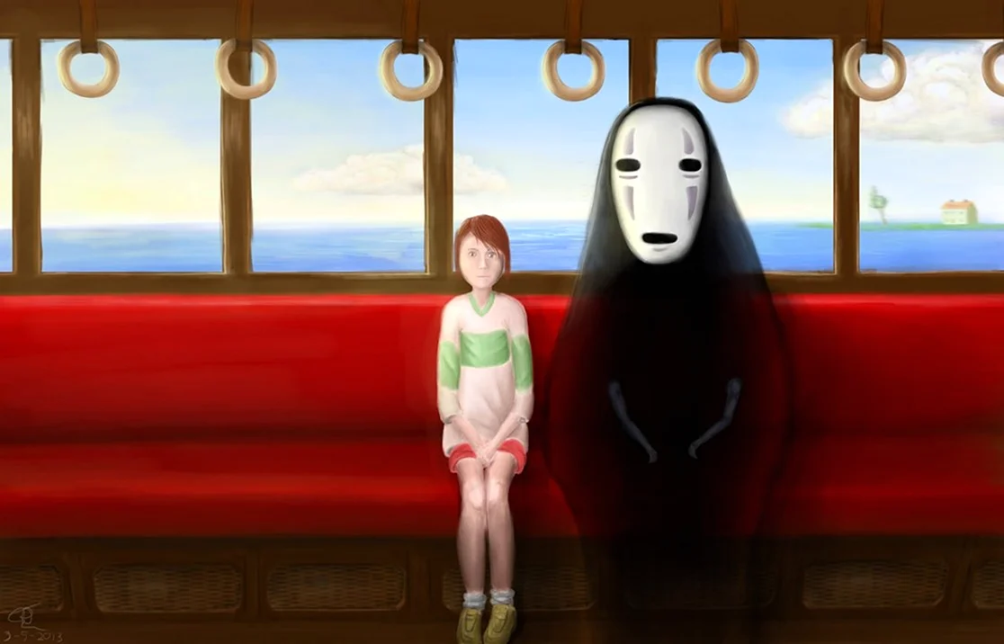 Унесённые призраками Тихиро и Безликий в поезде