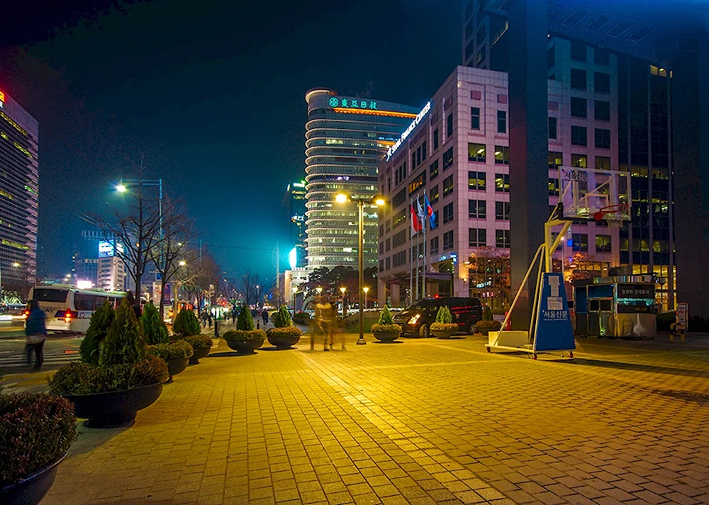 Вечерний город Сеул Южная Корея