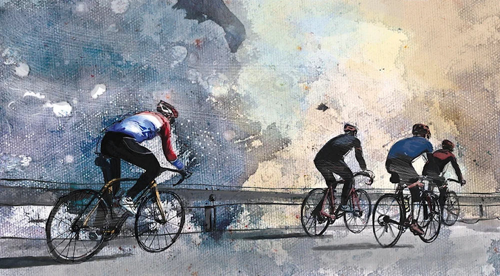 Велосипедисты живопись