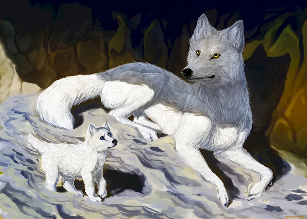 Волк волчица и Волчонок арт
