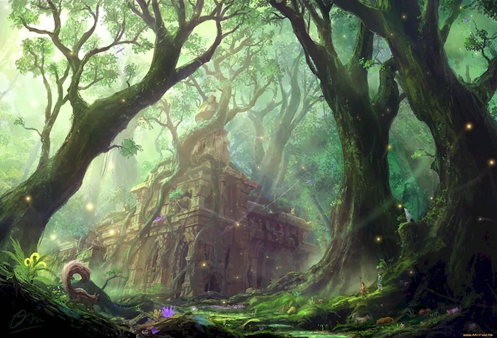Замшелый лес руины