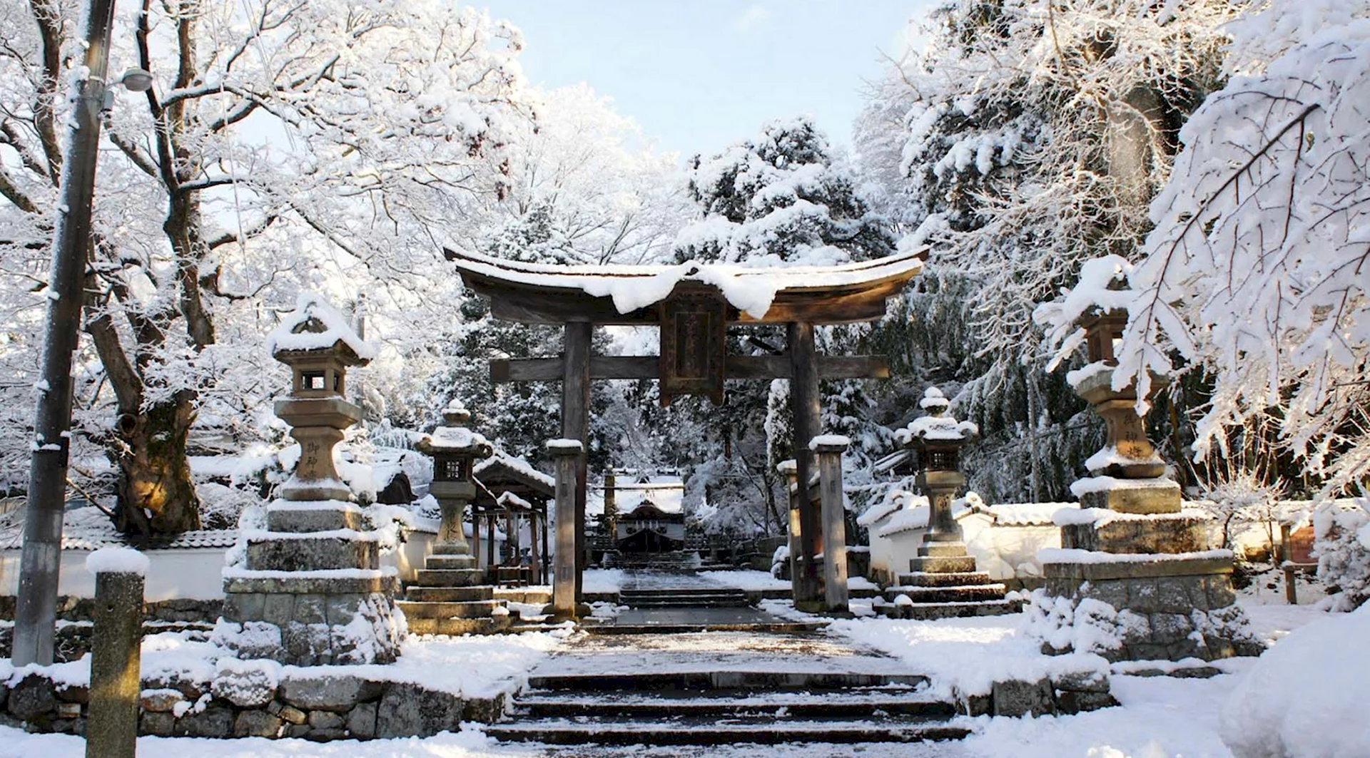 Зима Япония Синтоистский храм