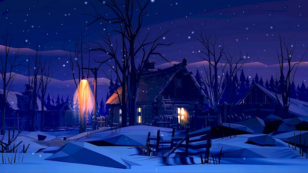 Зима ночь деревня
