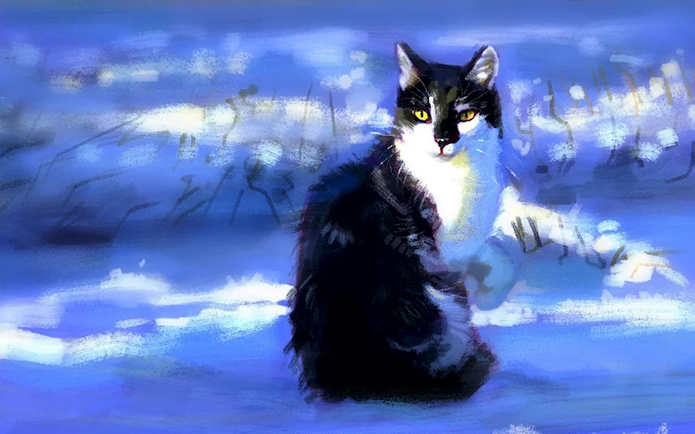 Зимний котик арт