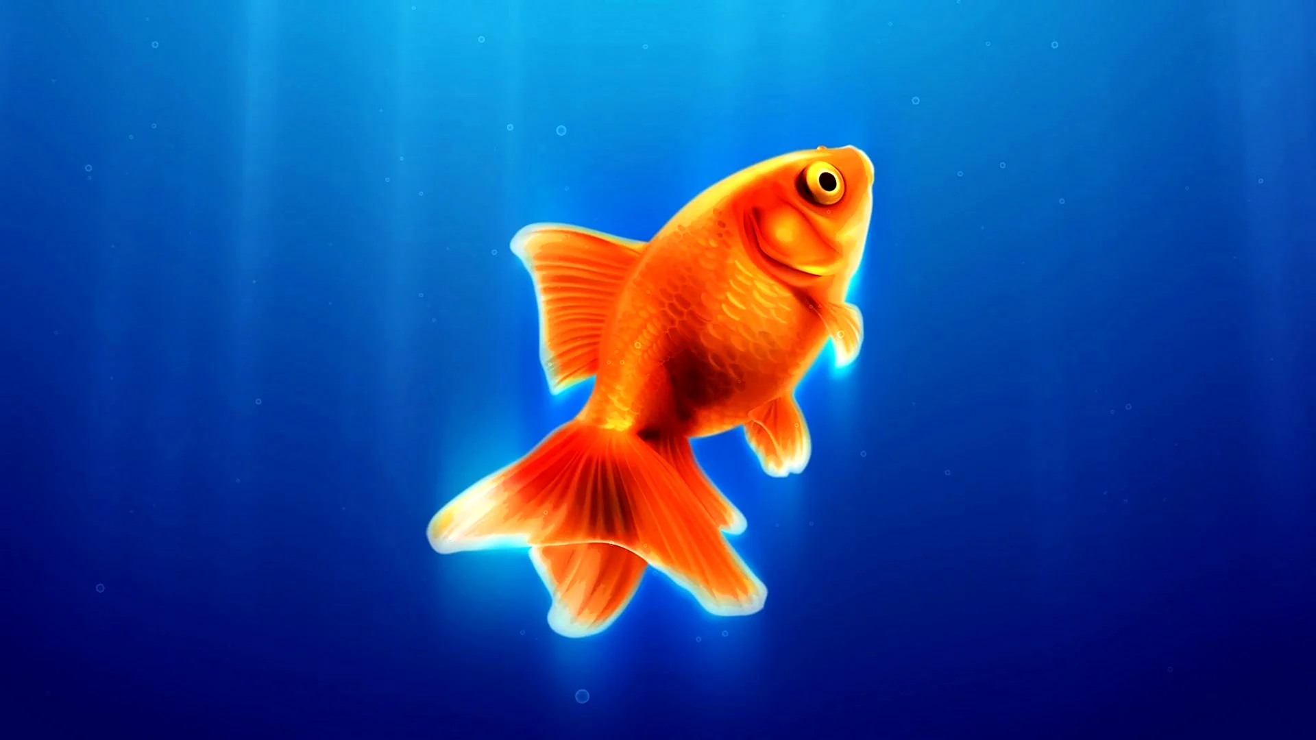 Золотая рыбка на синем фоне